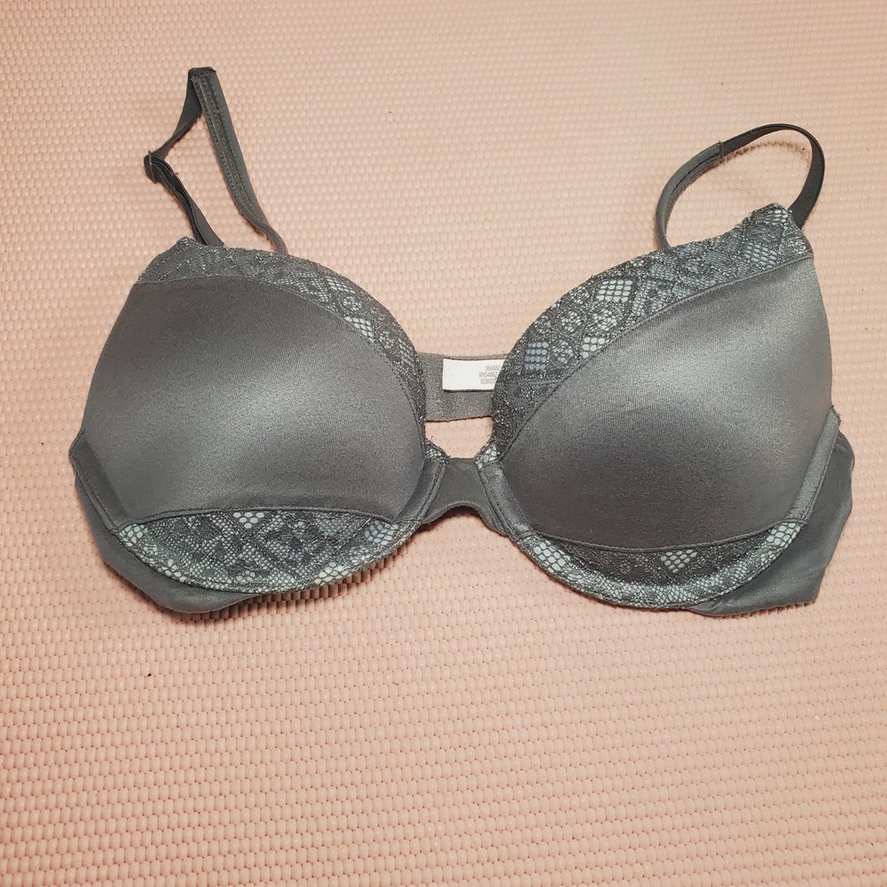 Victoria's Secret Body By Victoria Perfect Shape Bra Gray Lace 32C Underwire